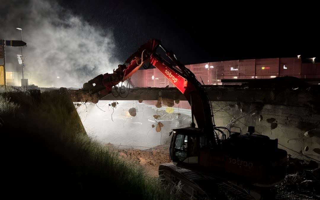 Démolition du pont de la RC626 pour le projet de la jonction sud des Sorbiers à Moudon